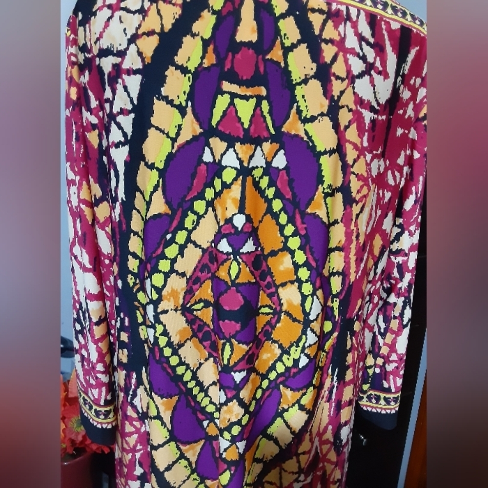 Eci Women's Plus Size Multicolor Sycadelic Long Sleeve Dress Boho Size 16W - Picture 6 of 8